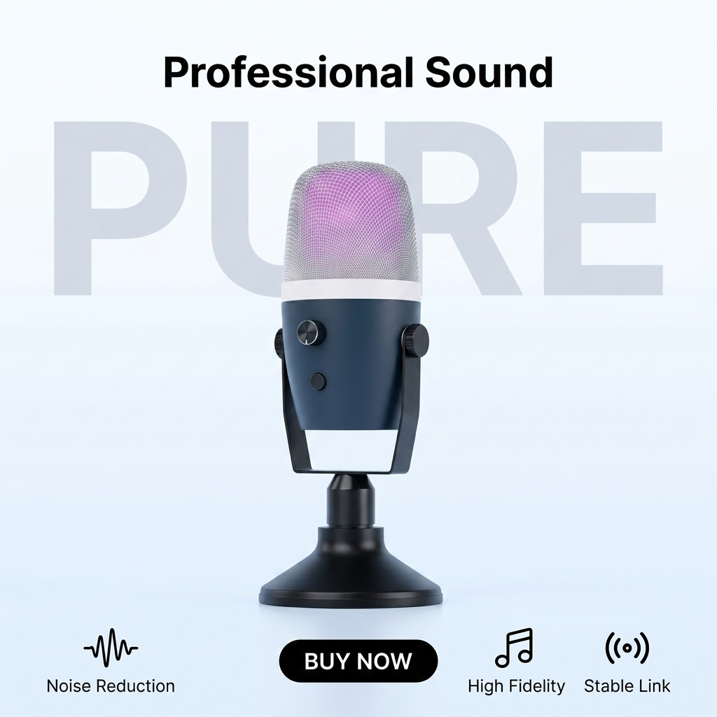 Streaming Mic Condenser - RGB USB Condenser Microphone Professional Gaming
