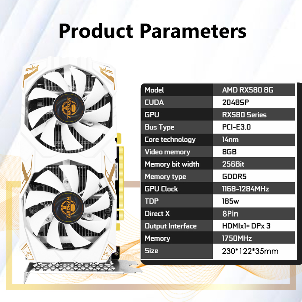 AIBOMAN Video Card AMD RX580 8 – Esports Gaming Fan recenzja i cena