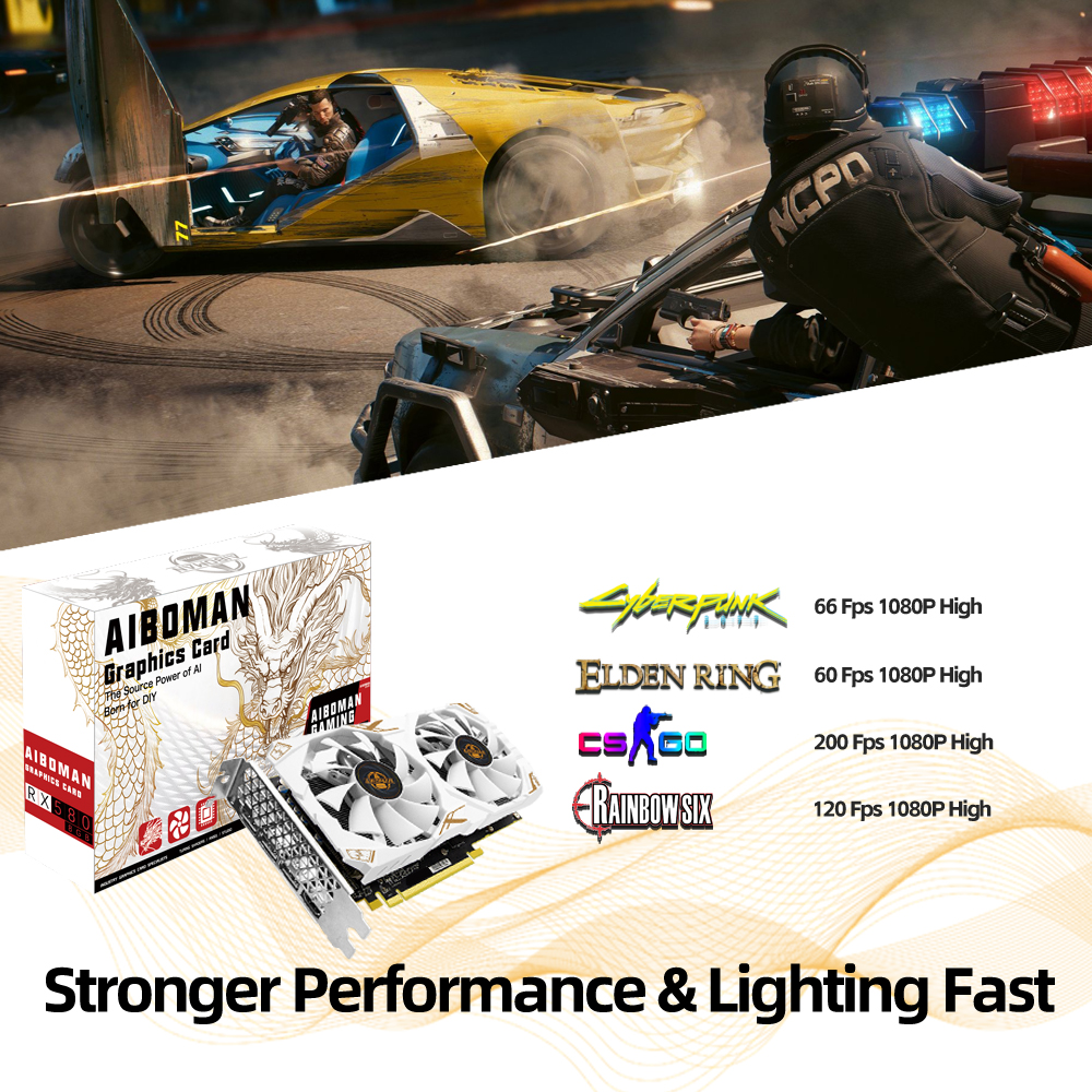 AIBOMAN Video Card AMD RX580 8 – Esports Gaming Fan recenzja i cena