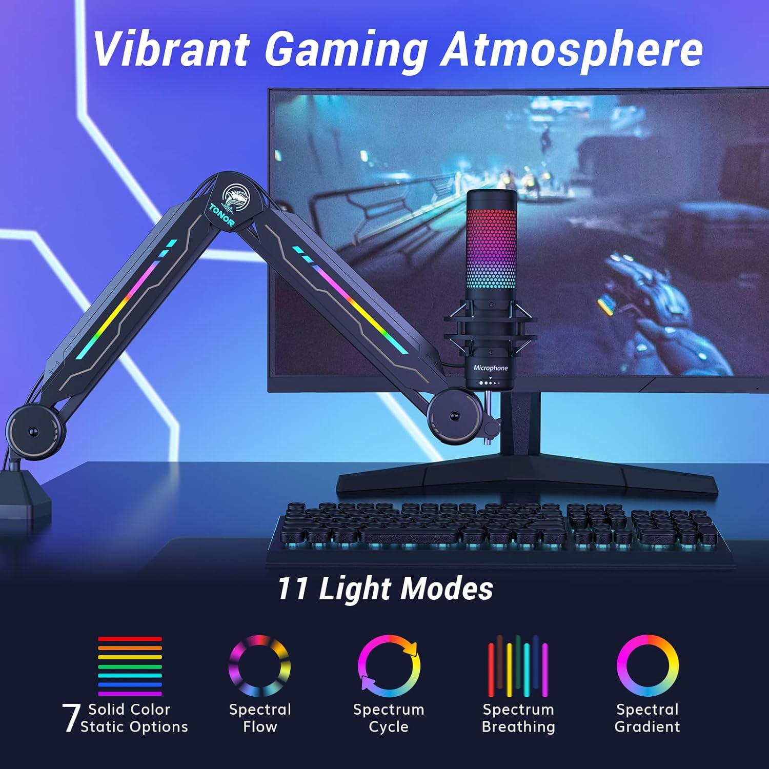 RGB Mic Stand with 11 Light Mo – Streaming Mic Condenser recenzja i cena